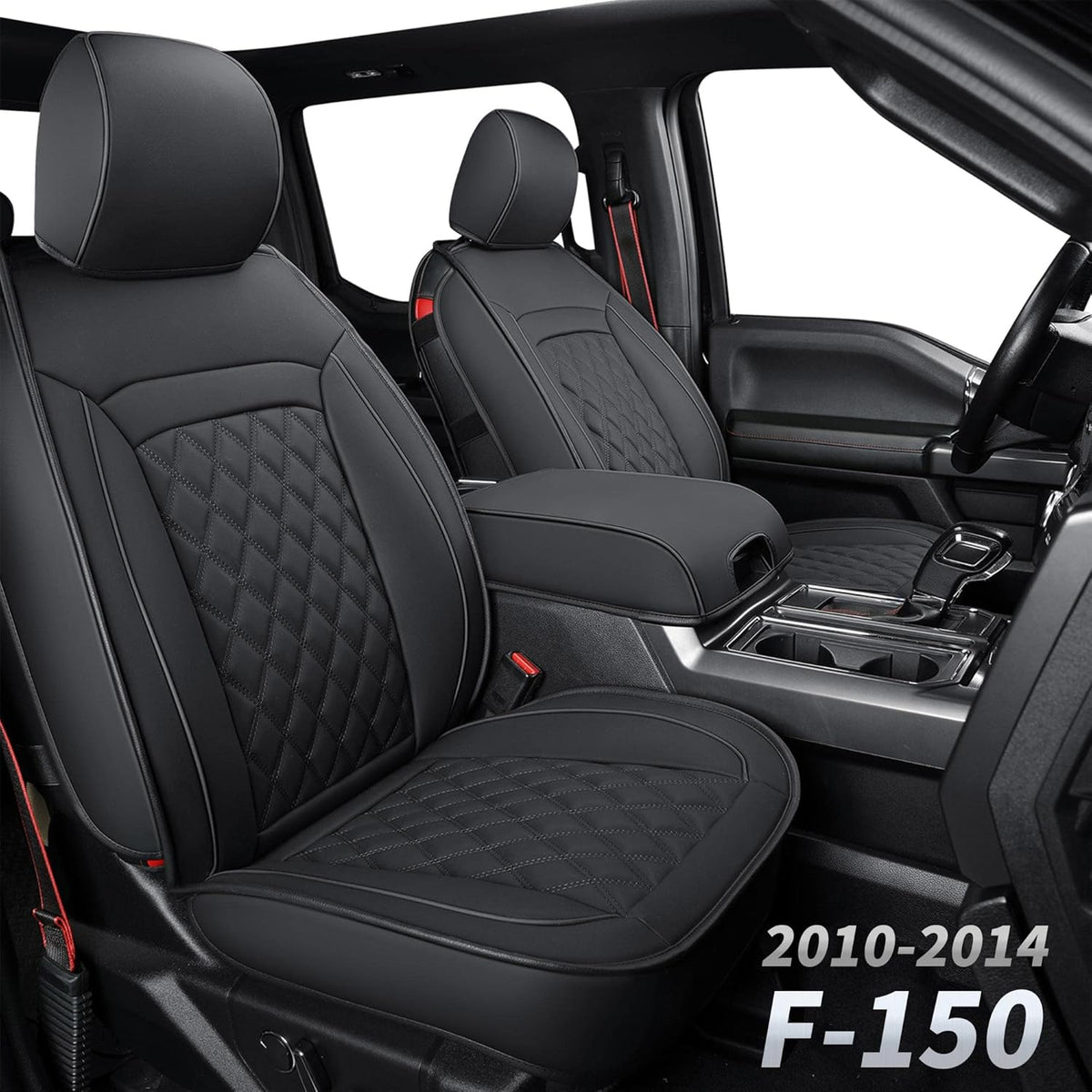 Black & Blue Waterproof Faux Leather Seat Covers with Center Console Cover F879