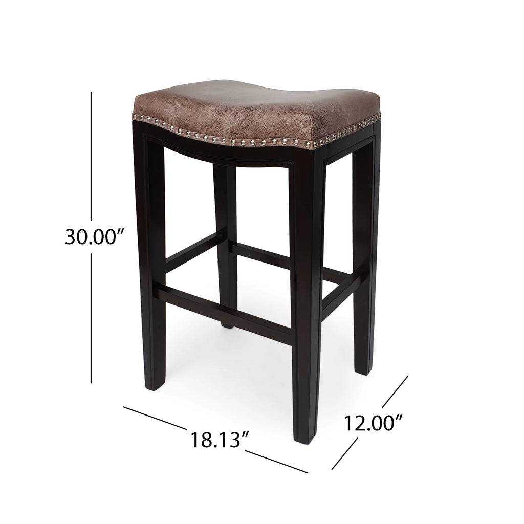 Gray and Cappuccino Brown Upholstered 30 Inch Backless Barstool Set of 2 T815308