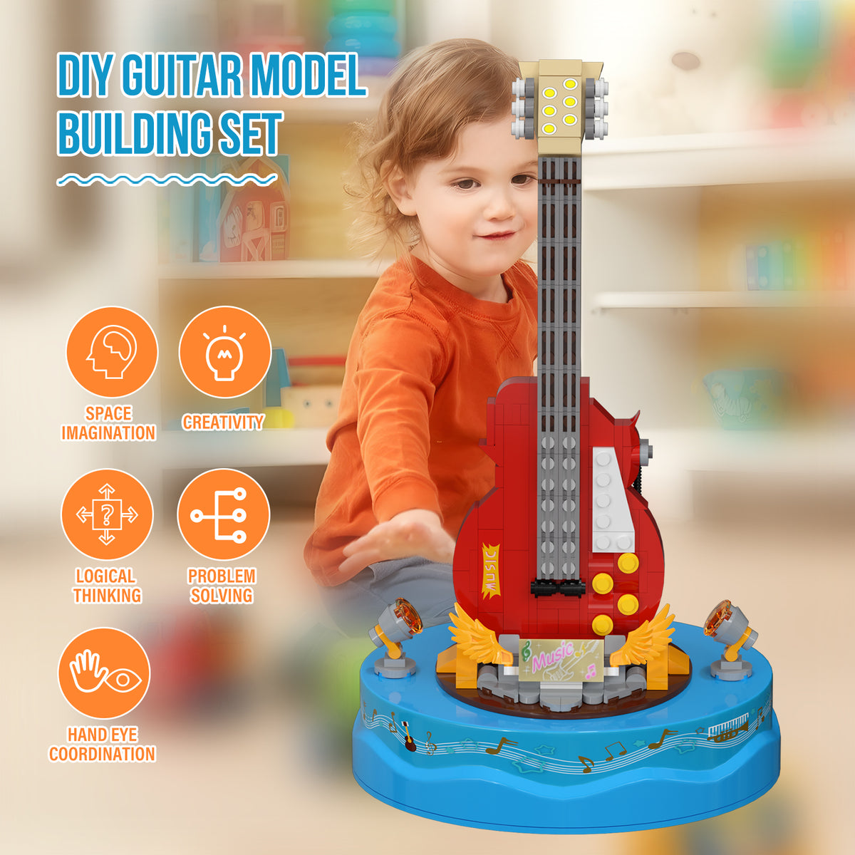 Guitar Model Building Set with Music Box Construction Creative Toys (308 Pcs) E744553
