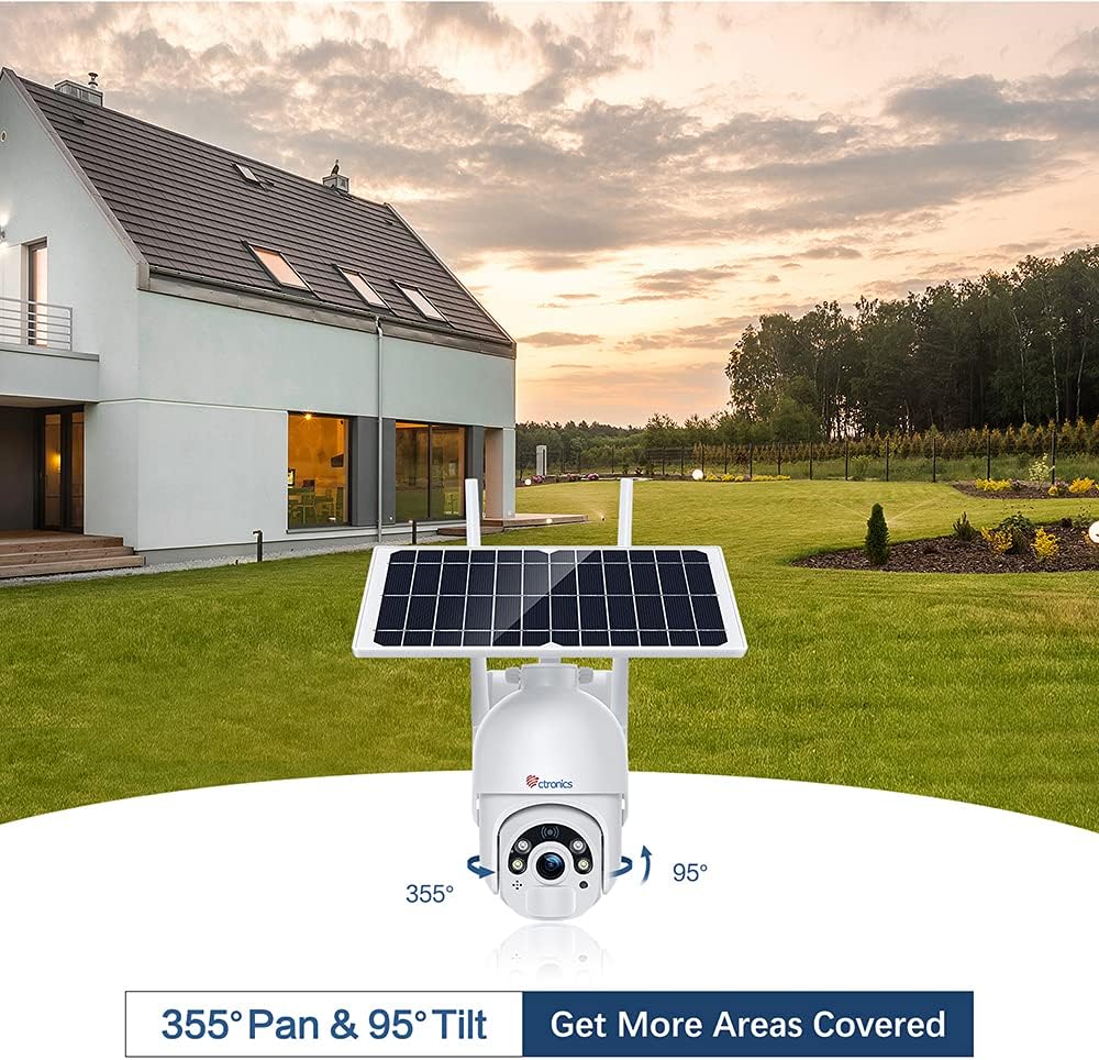 Solar Security Camera Outdoor Wireless WiFi Pan Tilt 1080P Color Night Vision with 10000mAh Rechargeable Battery K62285
