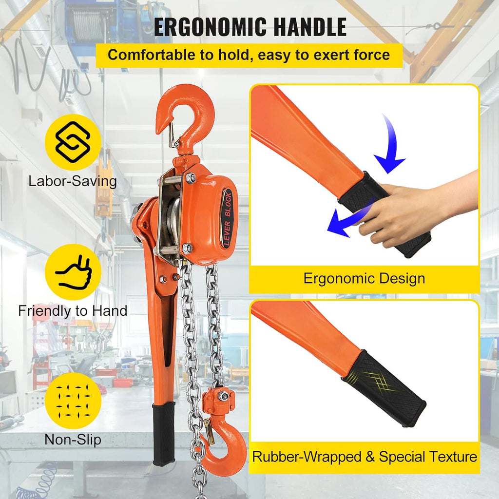 1.5Ton 3300lbs Capacity Ratchet Puller with 20FT Lifting Height, 2 Heavy Duty Steel Hooks C20134