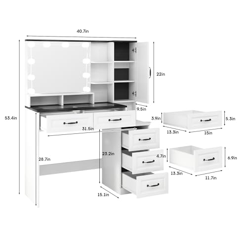 Black Vanity Desk with Mirror and Lights S6719