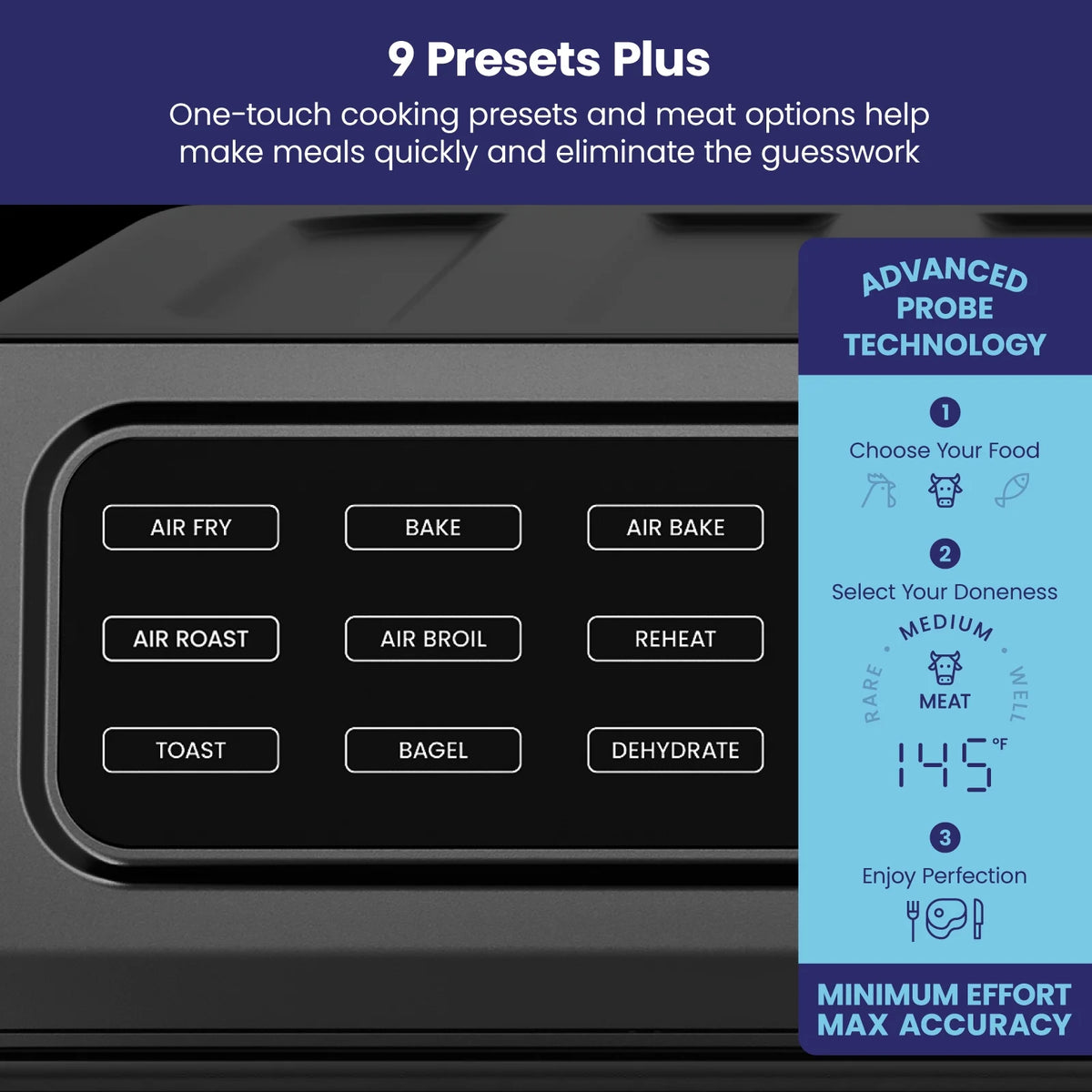 12-in-1 Air Fryer Oven Combo with Probe Thermometer, 20 Qt, Black Stainless Steel R130