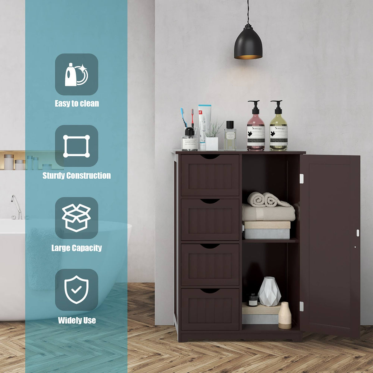 Brown Storage Cabinet with 4-Drawers 2-Shelves Y283224