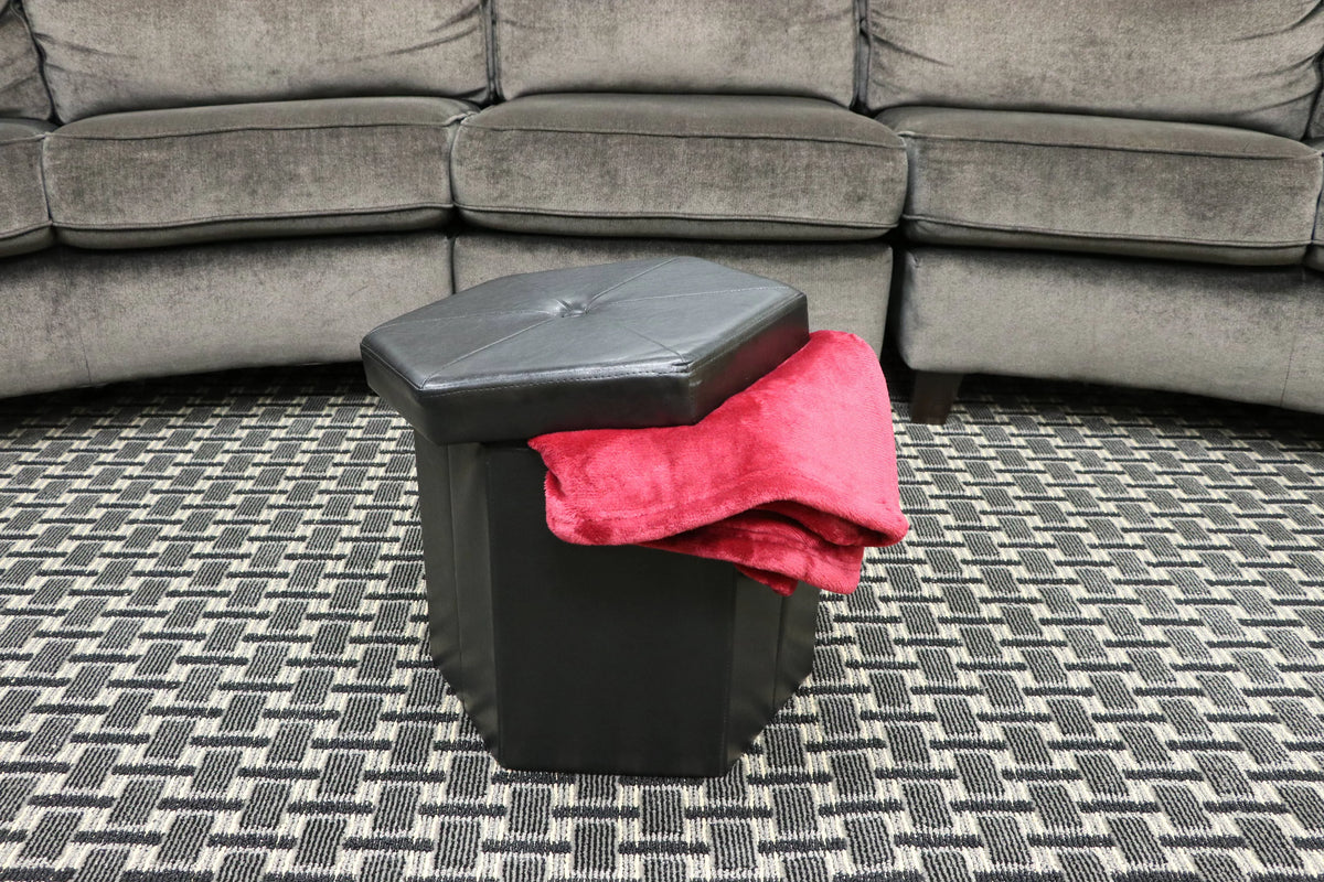 Black Faux Leather Collapsible Hexagon Storage Ottoman G53712