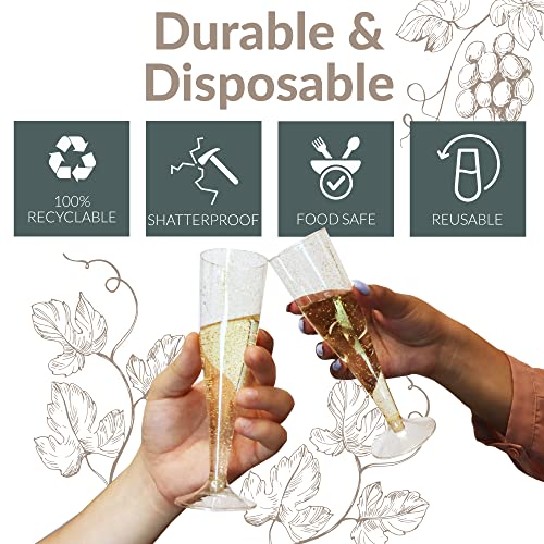 100 Pack 4.5 oz Gold Glitter Plastic Champagne Flutes Y988