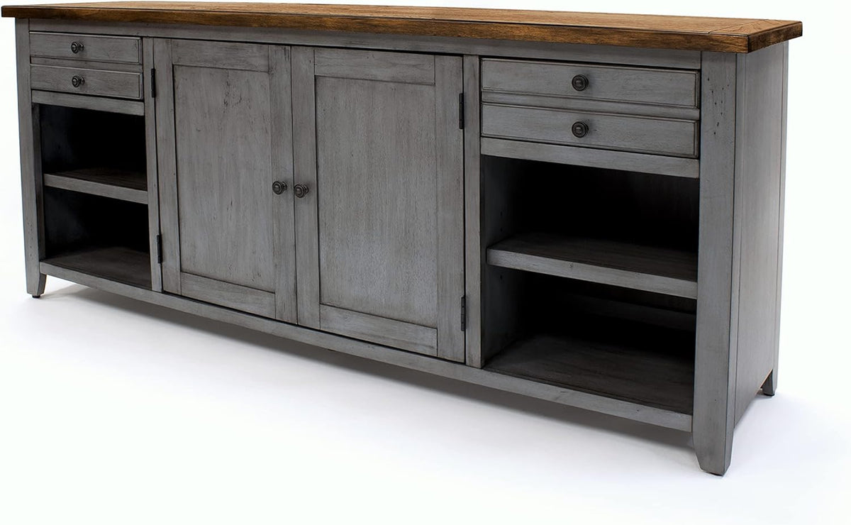 Smoky Blue 72 TV Console Entertainment Stand Wood Accent Cabinet K276