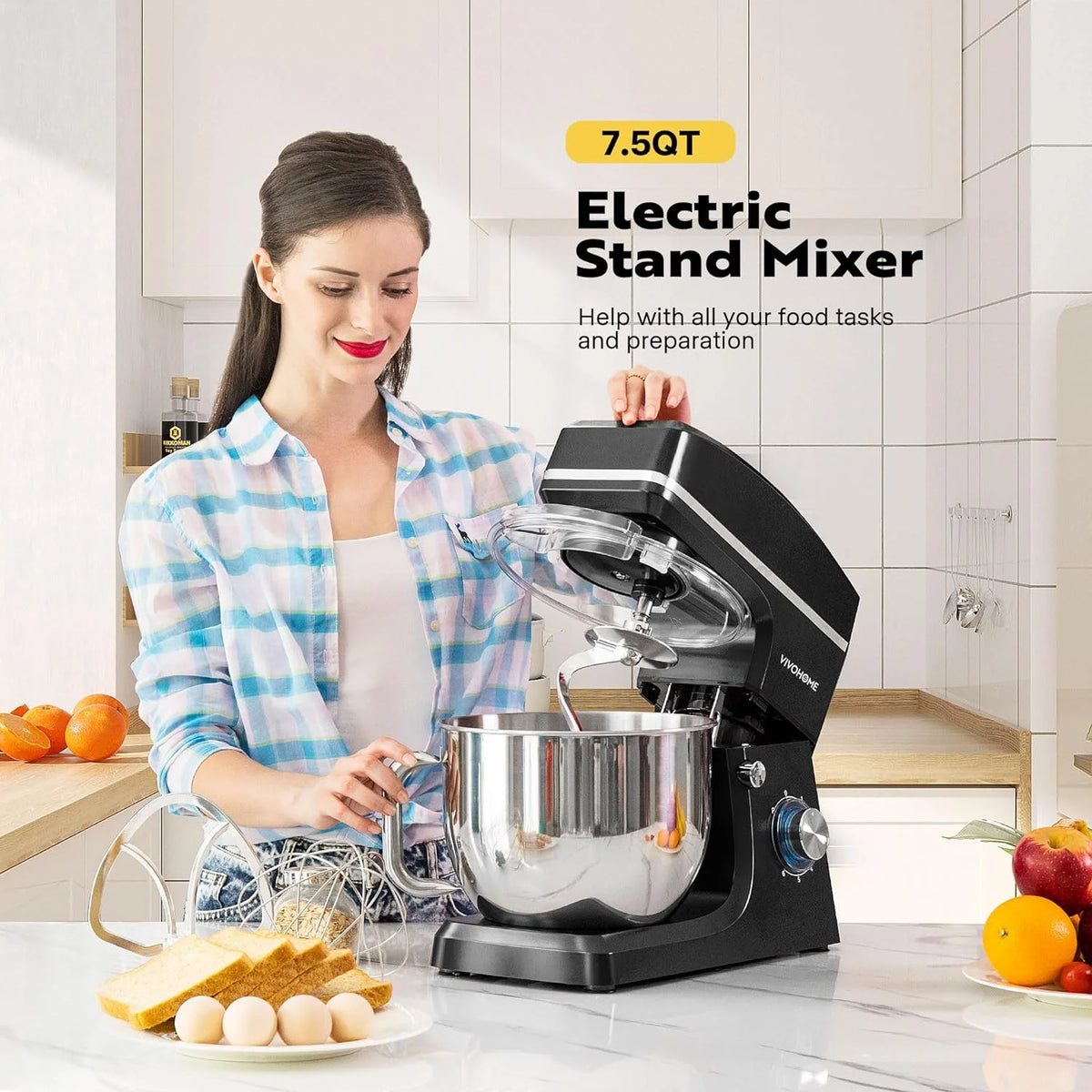 7.5 Quart 660W 6-Speed Tilt-Head Stand Mixer Black J315916