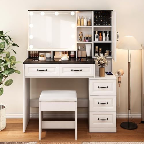 Black Vanity Desk with Mirror and Lights S6719