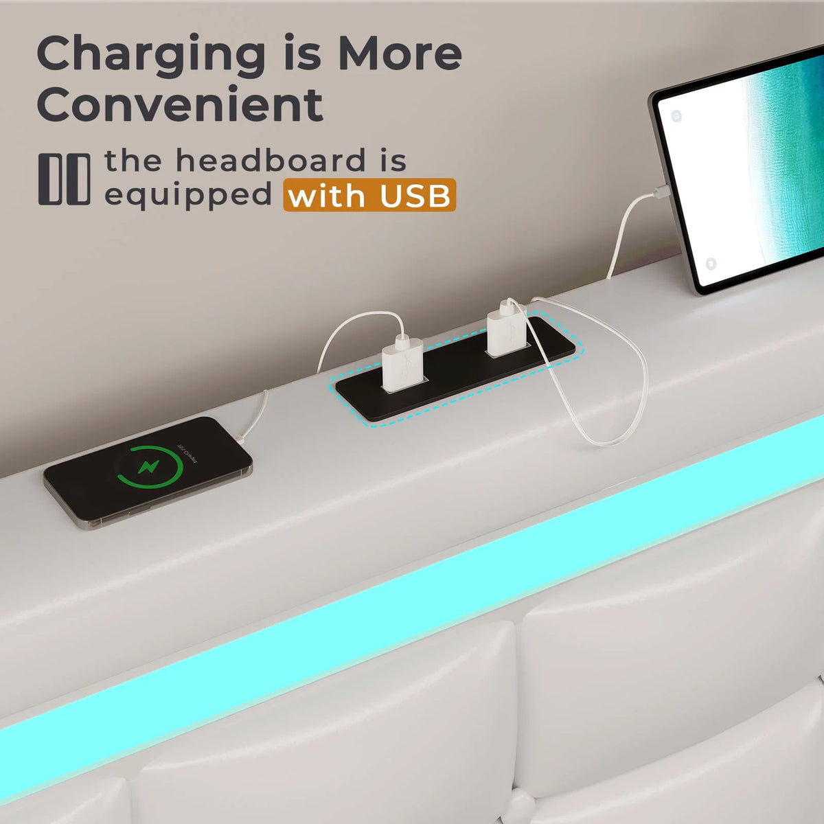 King Size White LED Bed Frame with USB Ports and Storage Drawers B219902