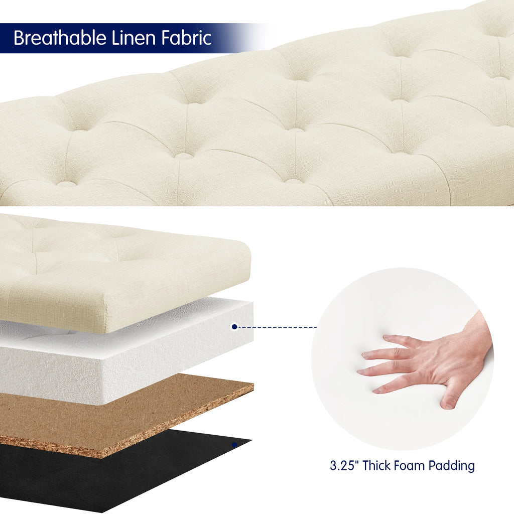 Beige Linen Fabric Storage Ottoman Bench X235183