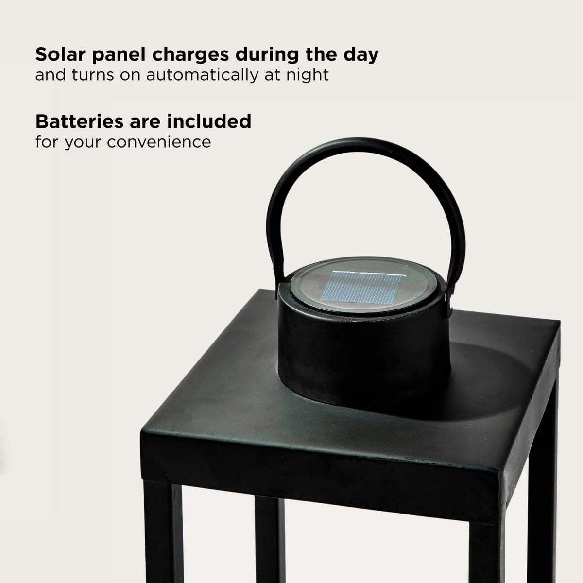 Large Outdoor Lantern with Solar Candle, 18 Inch Tall, Matte Black Metal Frame, Waterproof Flameless Pillar Candle S803277