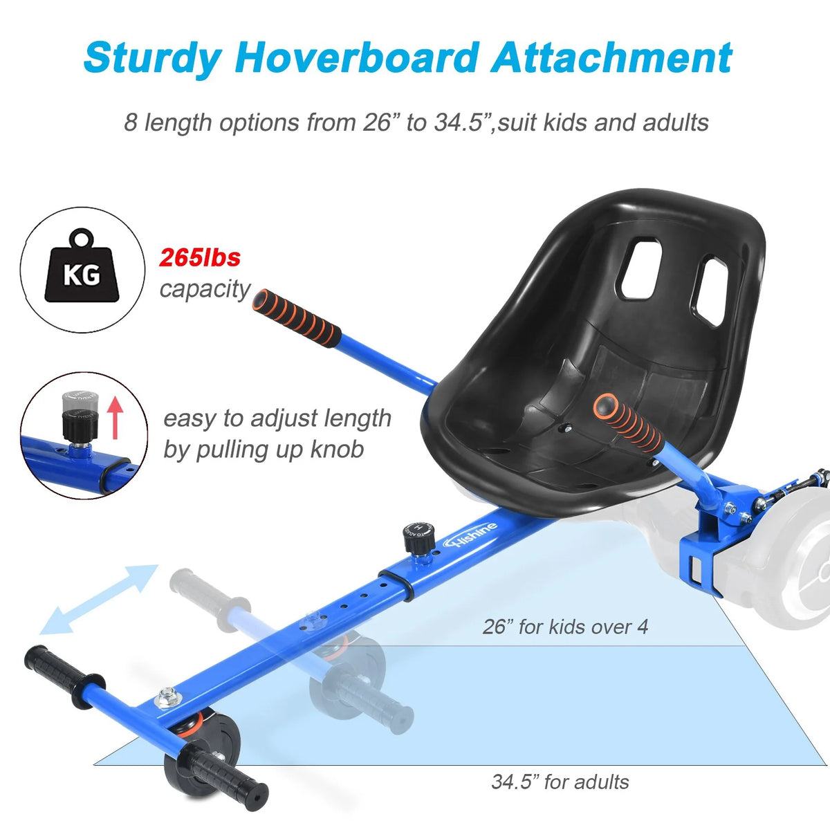 Blue Hoverboard Go Kart Seat Attachment A8000