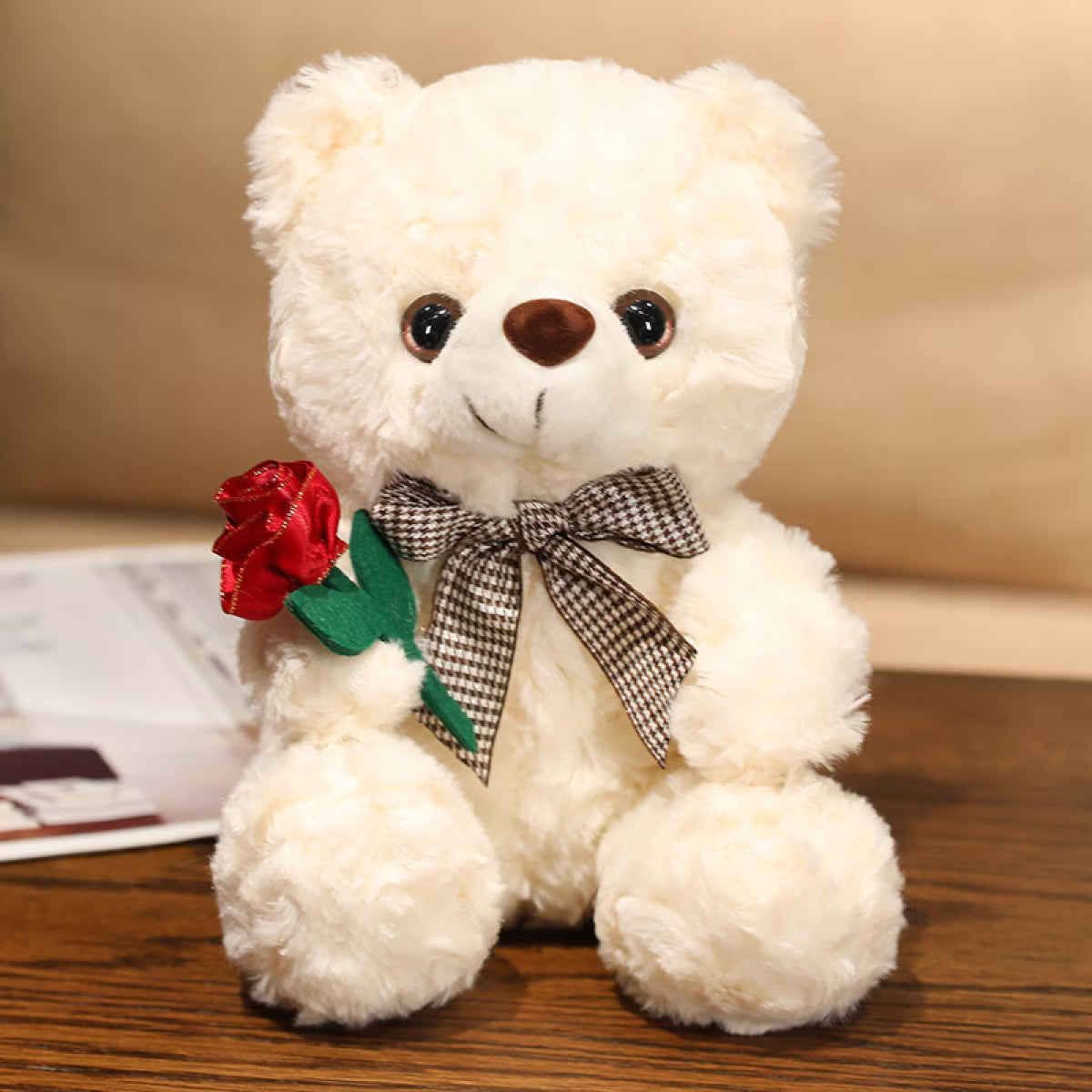 White Plush Roses Teddy Bear Doll D25797