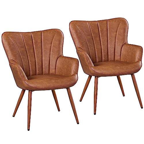 Brown PU Leather Armchair with Metal Legs J691