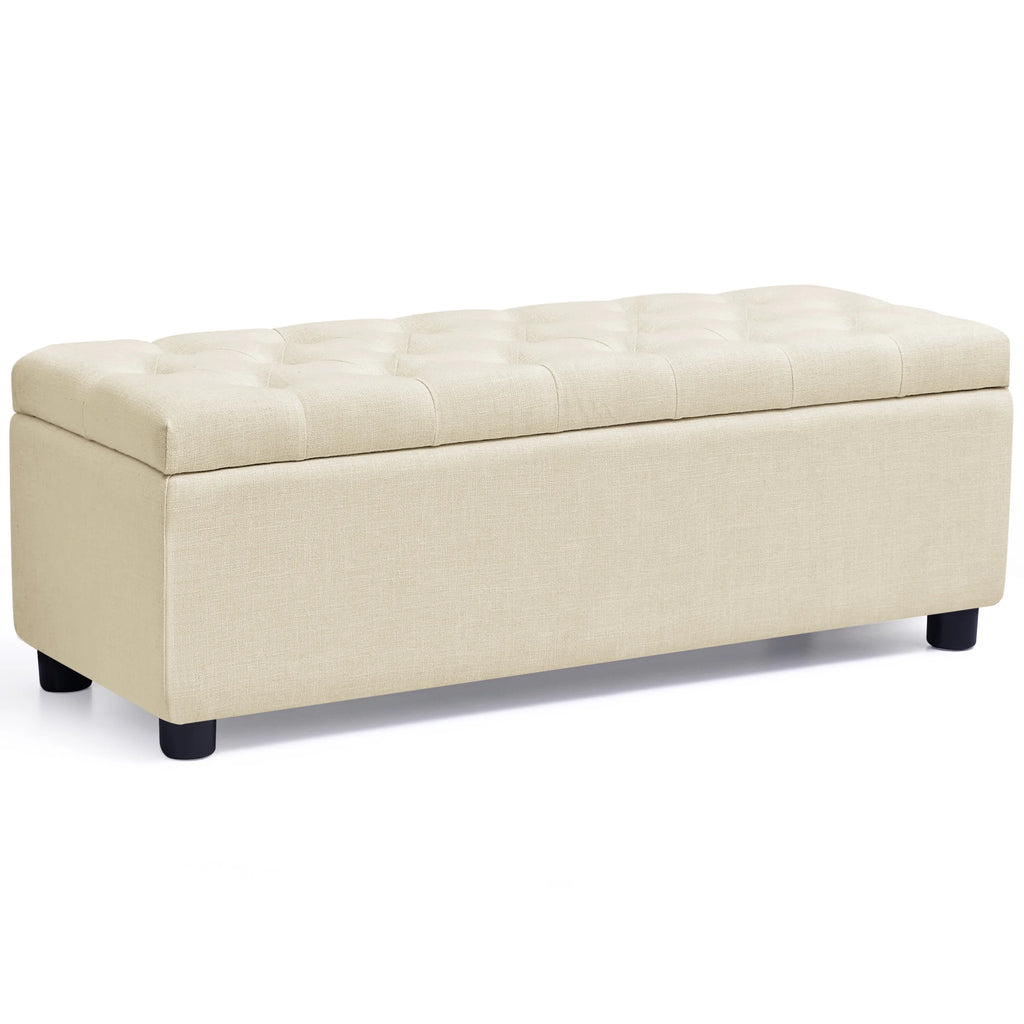Beige Linen Fabric Storage Ottoman Bench X235183