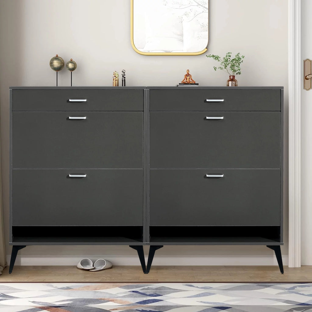 Gray 2 Flip Drawers Shoe Cabinet D353