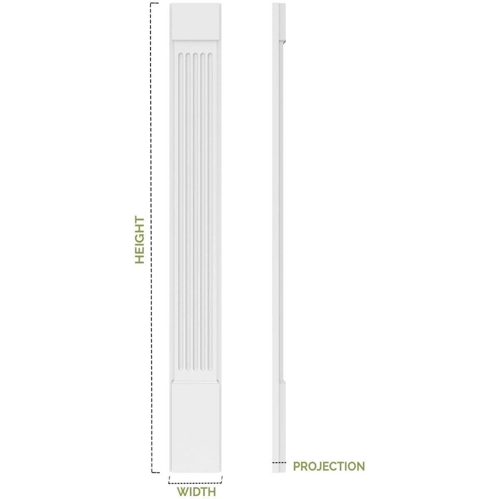 7x22W x 102x22H x 2x22P Two Equal Flat Panel PVC Pilaster with Decorative Capital & Base (Pair) C675