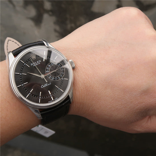 Silver Multicolor Dial Black Leather Strap E66684