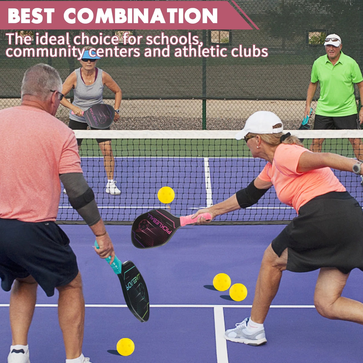 Pickleball Paddles Set of 2 Wood with 4 Balls F9230