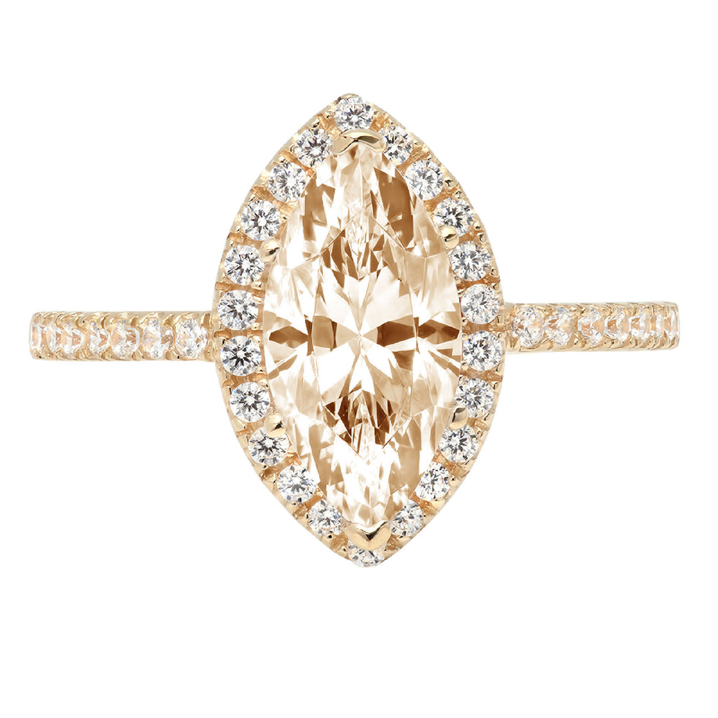 18k Yellow Gold Marquise Cut Morganite Halo Ring K8988