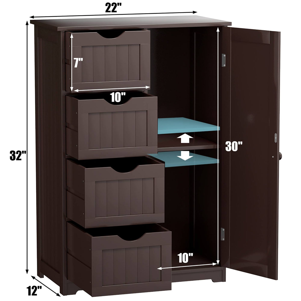 Brown Storage Cabinet with 4-Drawers 2-Shelves Y283224