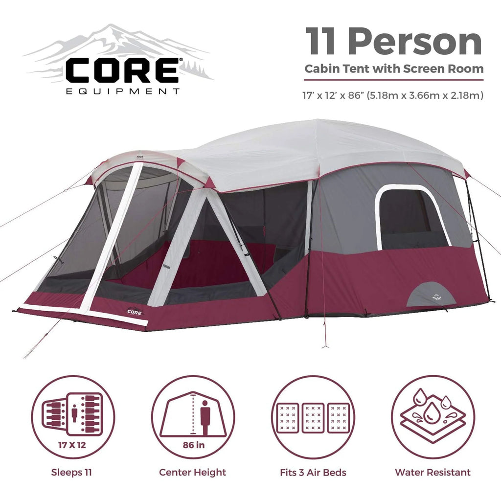 11-Person Camping Cabin Tent with Screen Room, Red X10914