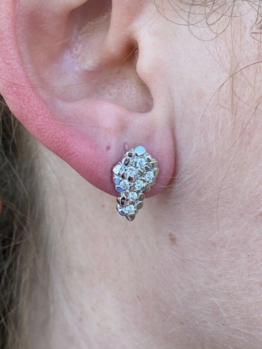 Mens 925 Sterling Silver CZ Stud Earrings P1302