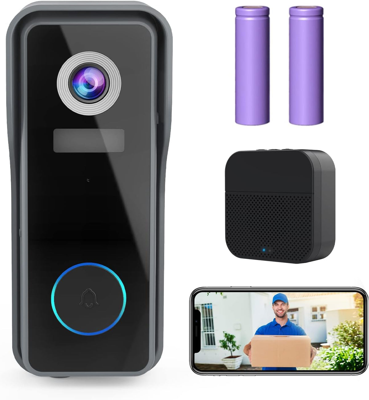 WiFi Video Doorbell Camera with Chime, 1080P HD, Night Vision, 2-Way Audio I326023