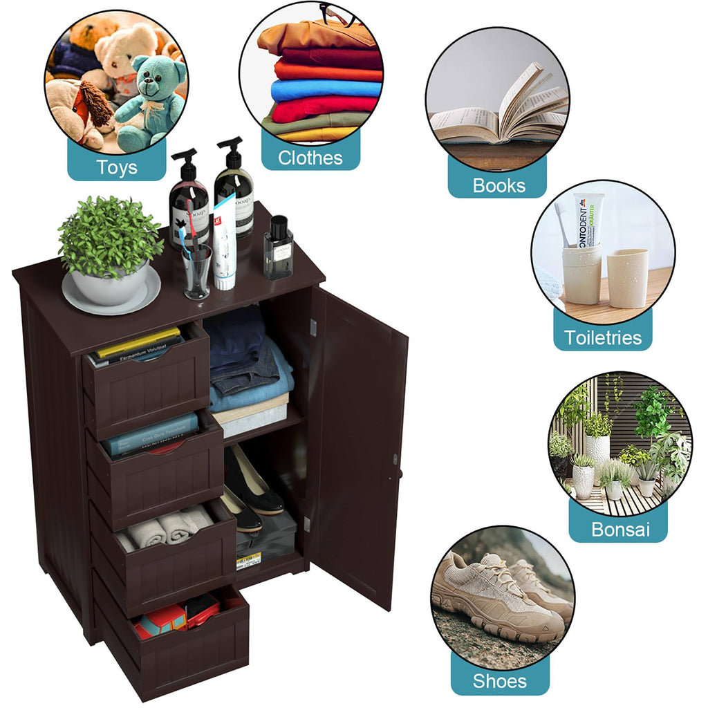 Brown Storage Cabinet with 4-Drawers 2-Shelves Y283224
