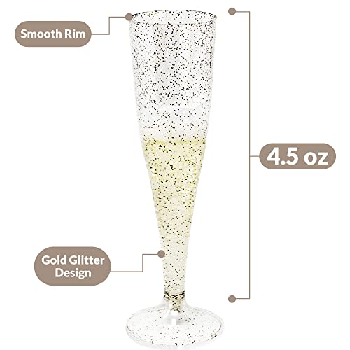 100 Pack 4.5 oz Gold Glitter Plastic Champagne Flutes Y988