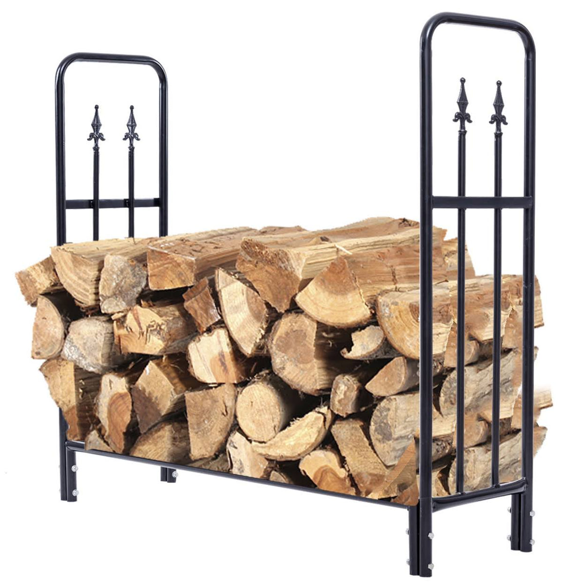 4 Feet Heavy Duty Steel Firewood Log Rack Black B9708