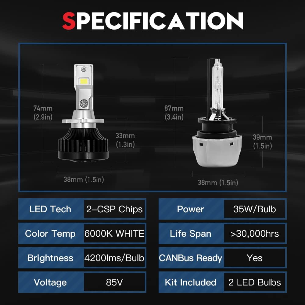 D2S D2R LED Headlight Conversion Kit, 70W 6000K White, 2 Pack W164