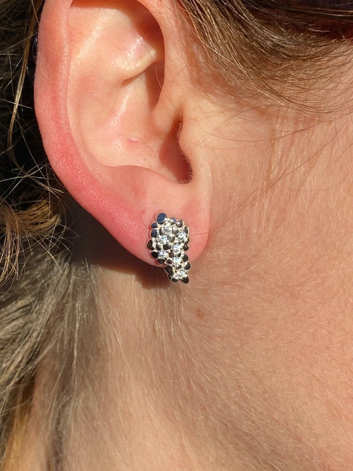 Mens 925 Sterling Silver CZ Stud Earrings P1302