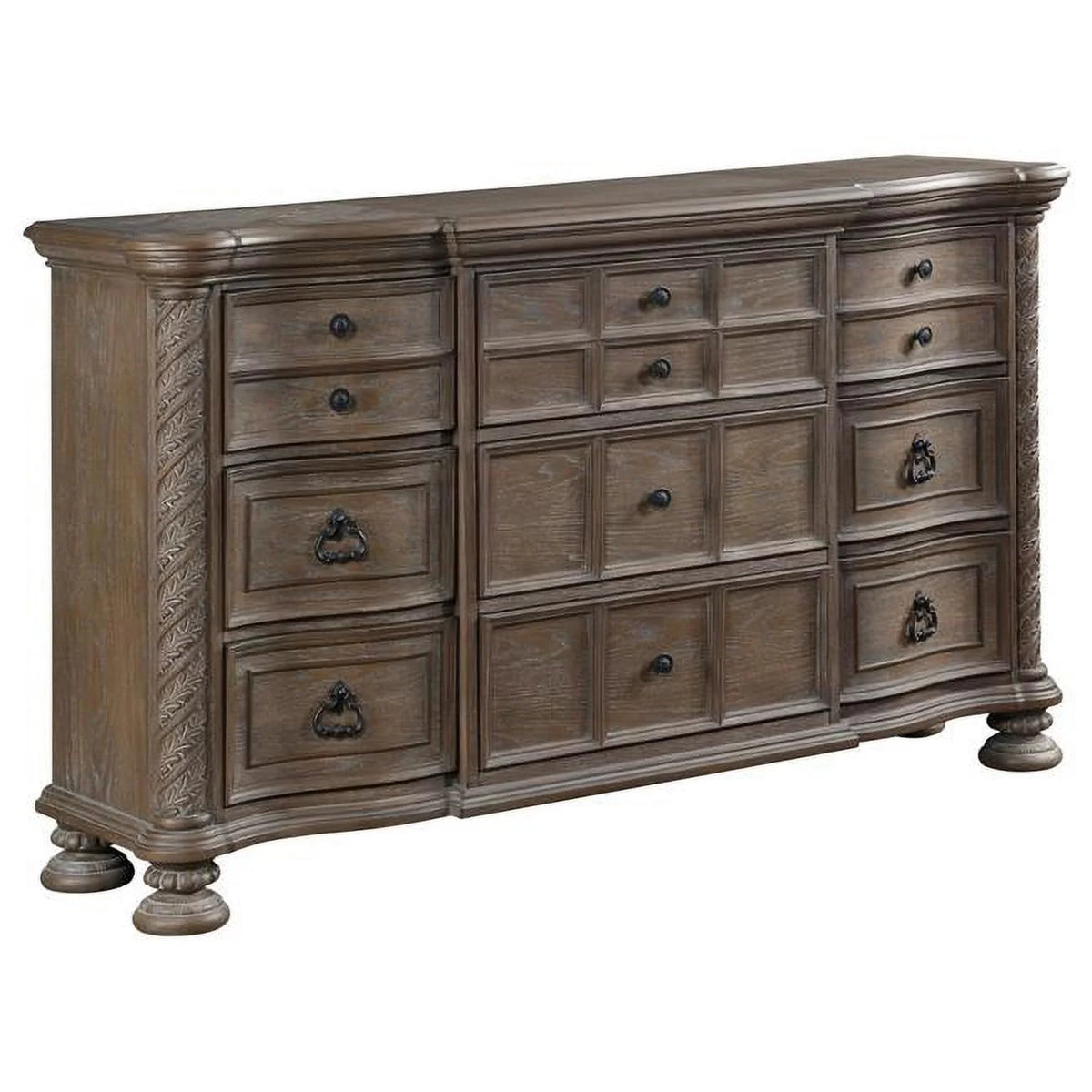 Oak Brown Wood Dresser with 9 Drawers E89619