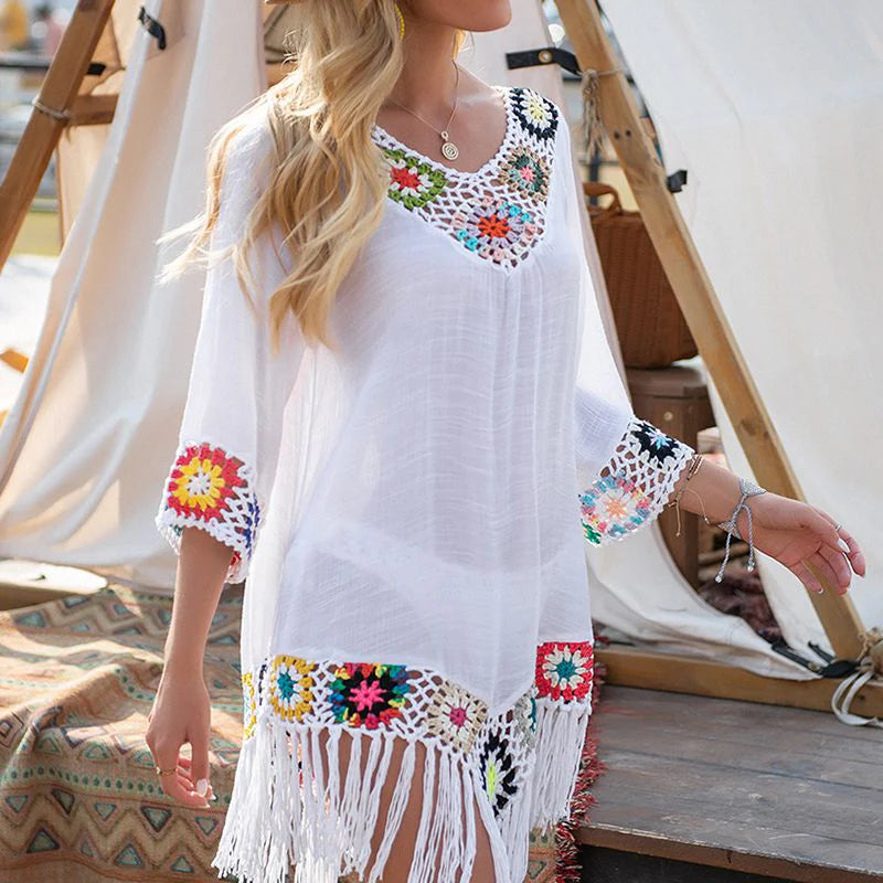 Crochet Knit Tassel Beach Cover Up Dress B1995