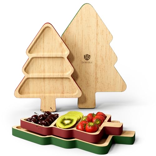 Wooden Christmas Tree Shaped Serving Platters Set of 2 W31062