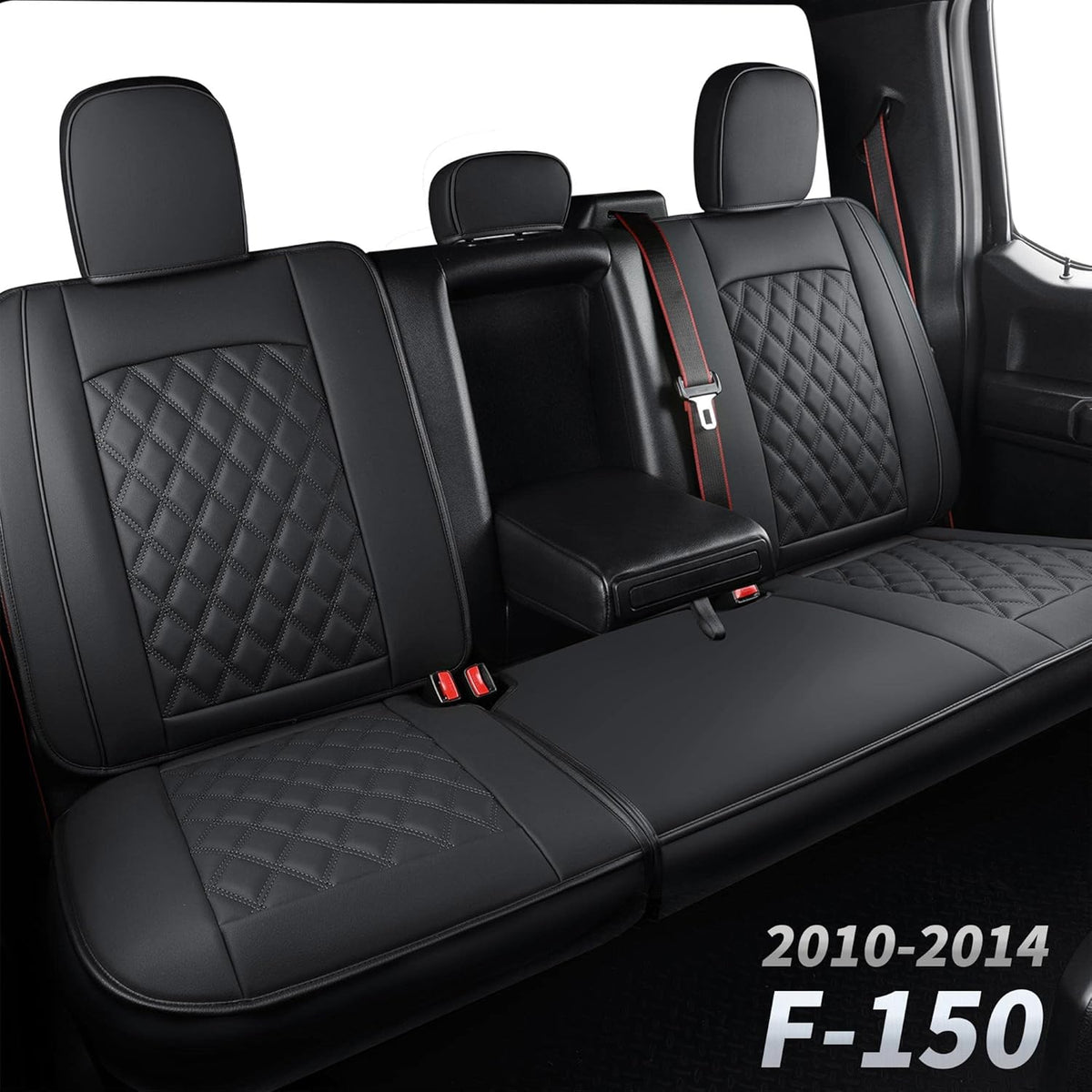Black & Blue Waterproof Faux Leather Seat Covers with Center Console Cover F879