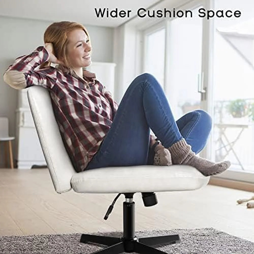 Armless PU Leather Desk Chair with Ottoman S46750