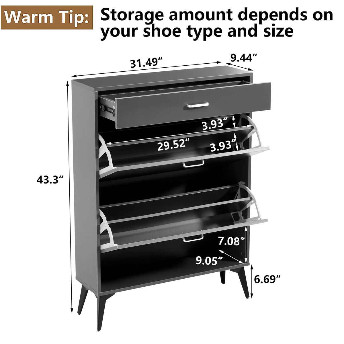 Gray 2 Flip Drawers Shoe Cabinet D353