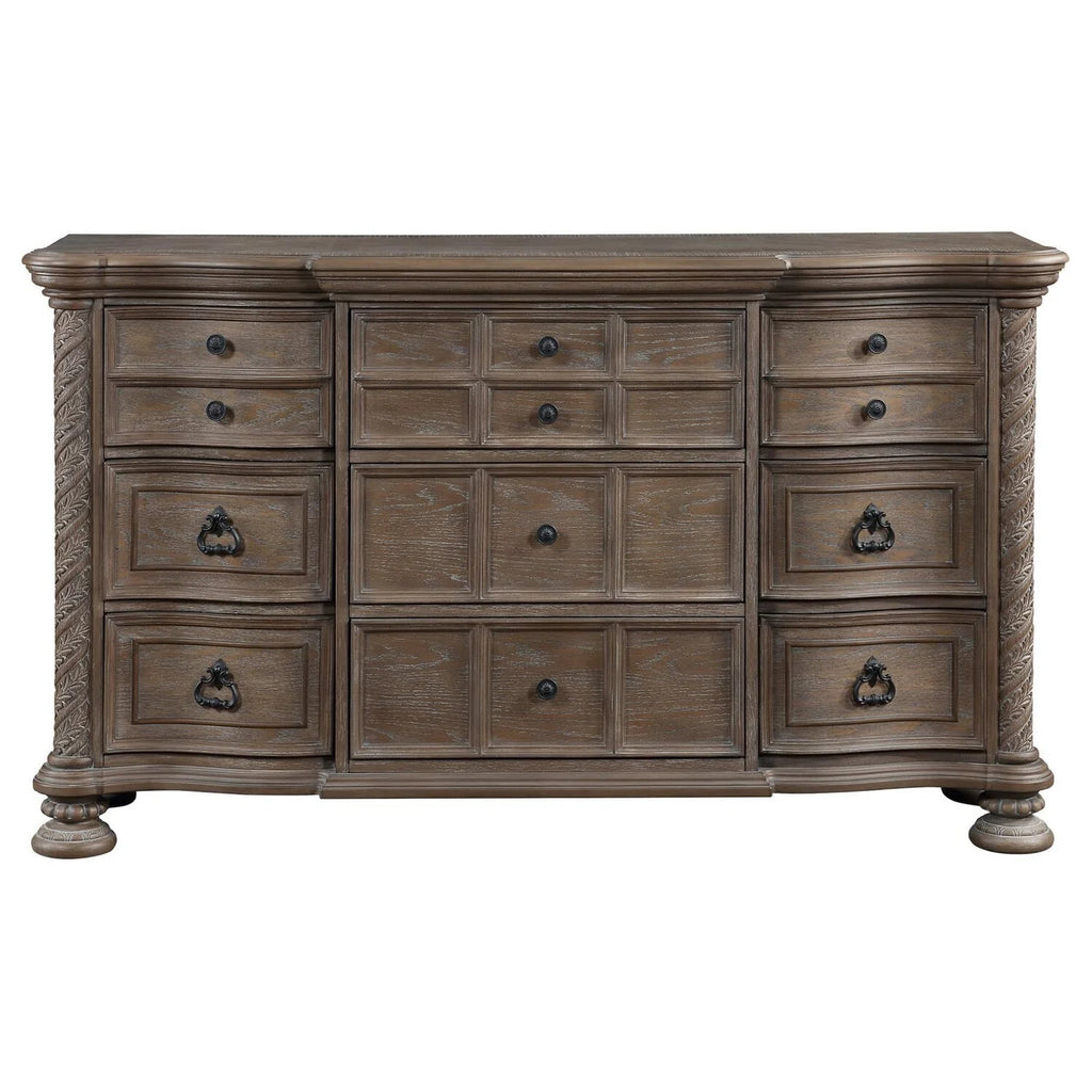 Oak Brown Wood Dresser with 9 Drawers E89619