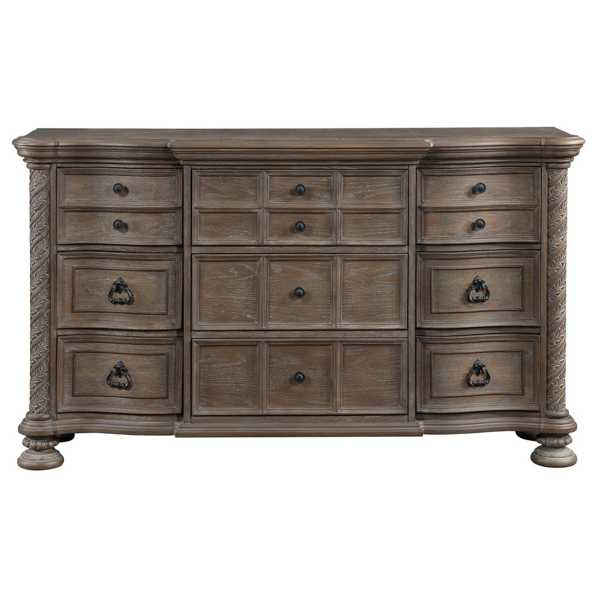 Oak Brown Wood Dresser with 9 Drawers E89619