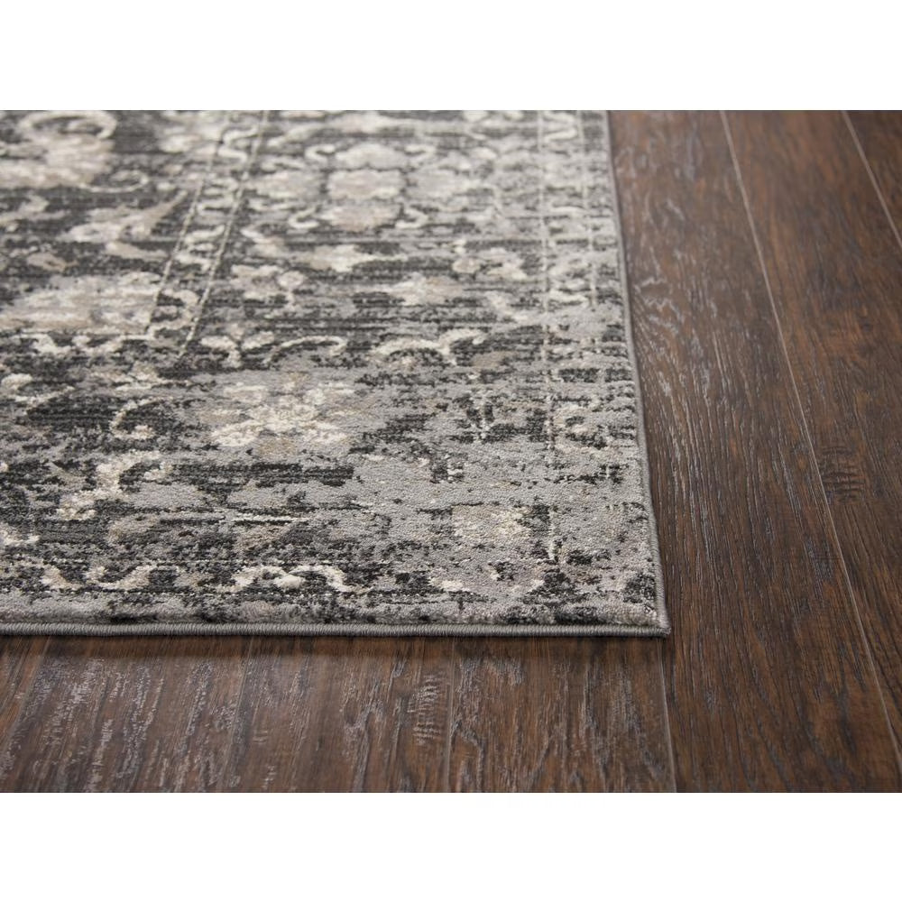 Floral Distress Gray Dk Gray Tan Ivory Black Rug A13307
