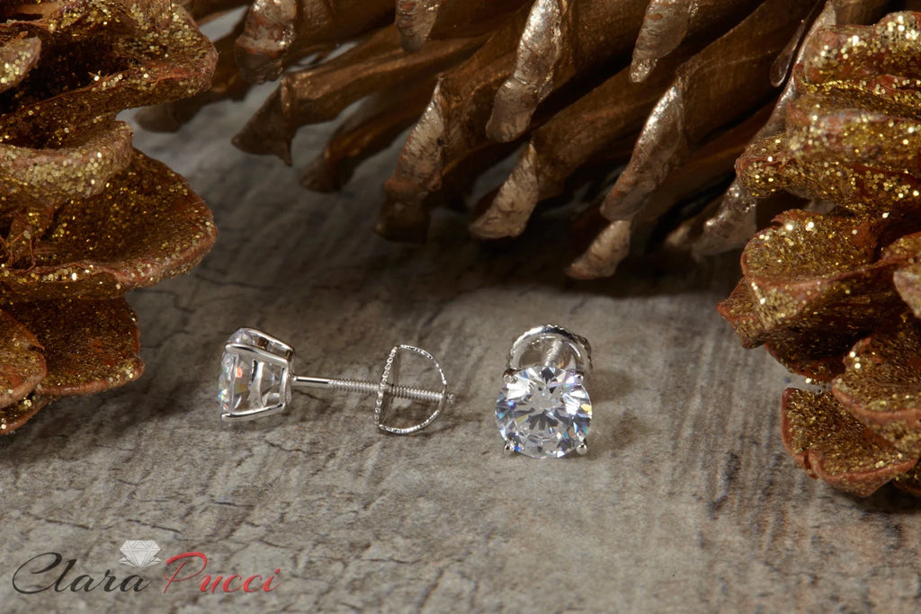 18K White Gold Solitaire Stud Earrings T5436