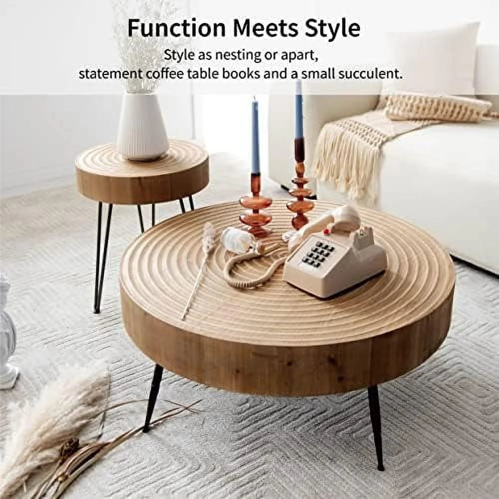 2-Piece Round Nesting Coffee Table Set Natural Finish K484131