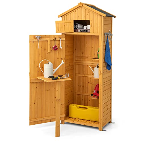 71" Tall Wooden Lockable Storage Shed with Foldable Work Table C5530