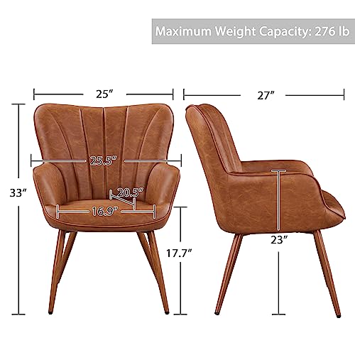Brown PU Leather Armchair with Metal Legs J691