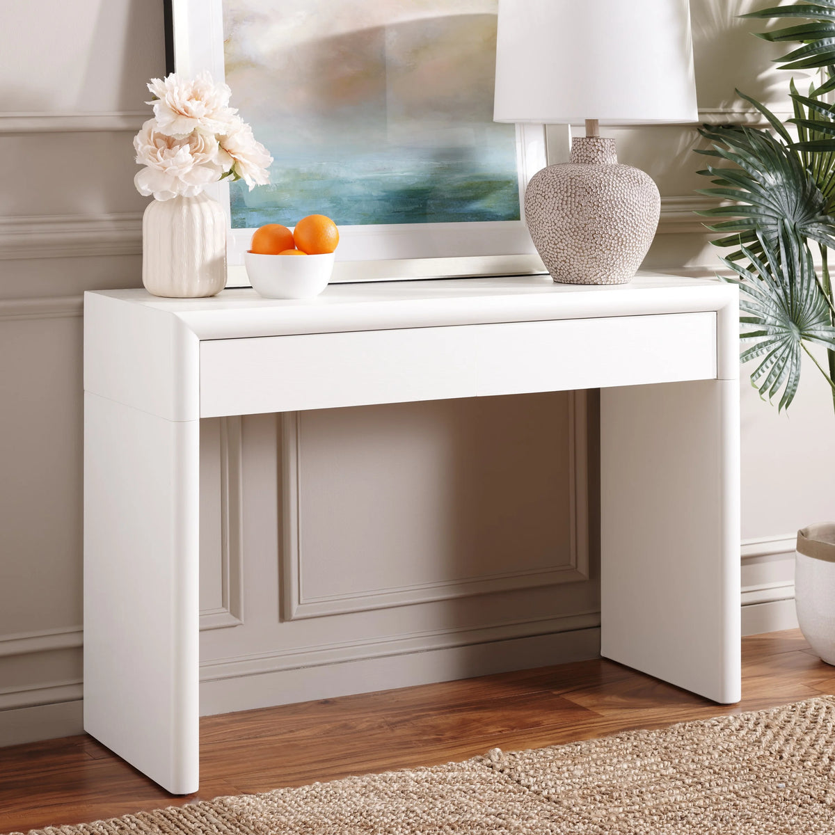 Ivory Wood Console Table with Drawer B51496