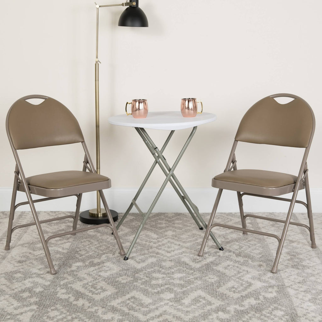Beige Vinyl Metal Folding Chair R891