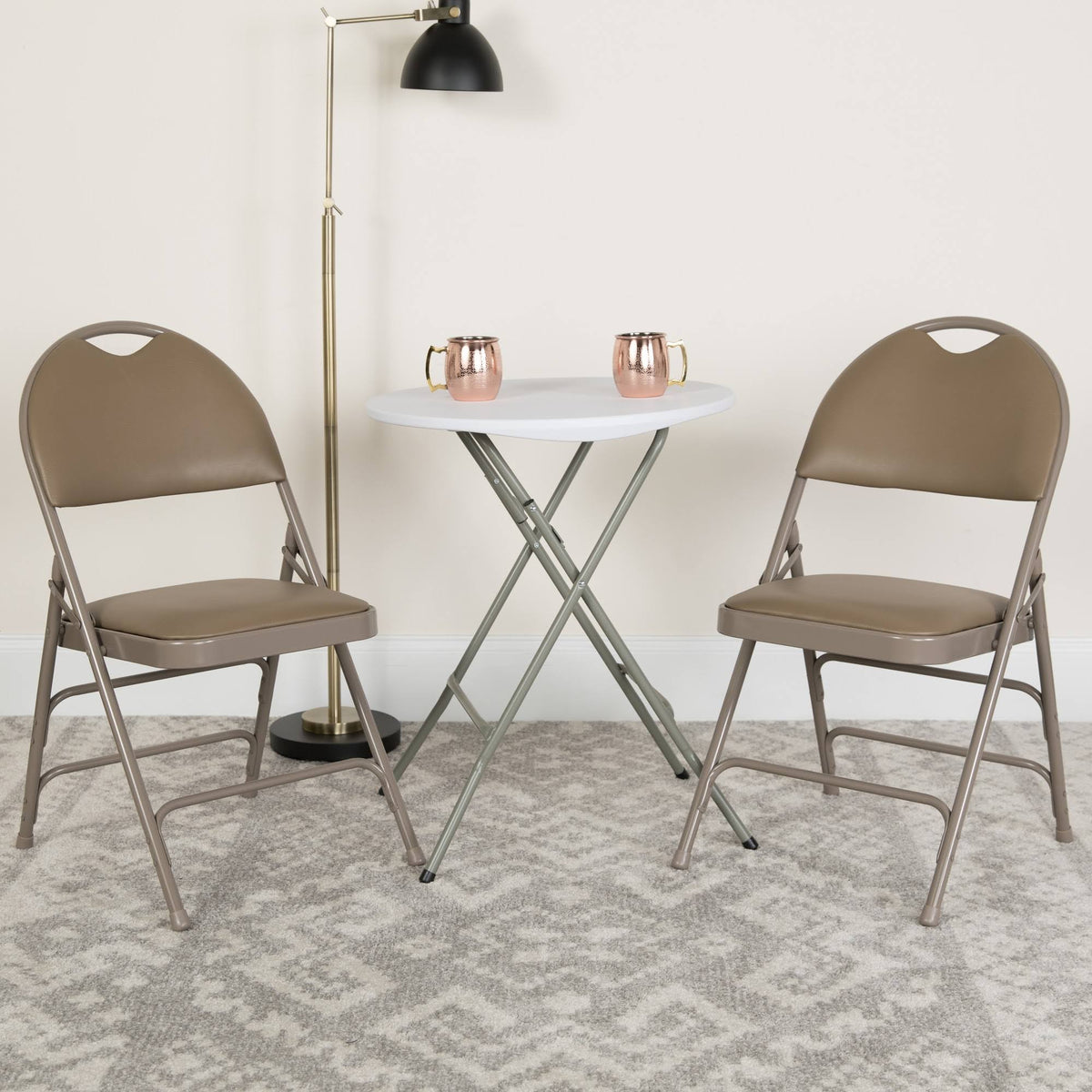 Beige Vinyl Metal Folding Chair R891